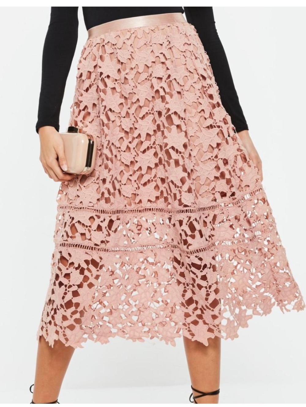 Missguided Lace Midi Skirt in Blush
